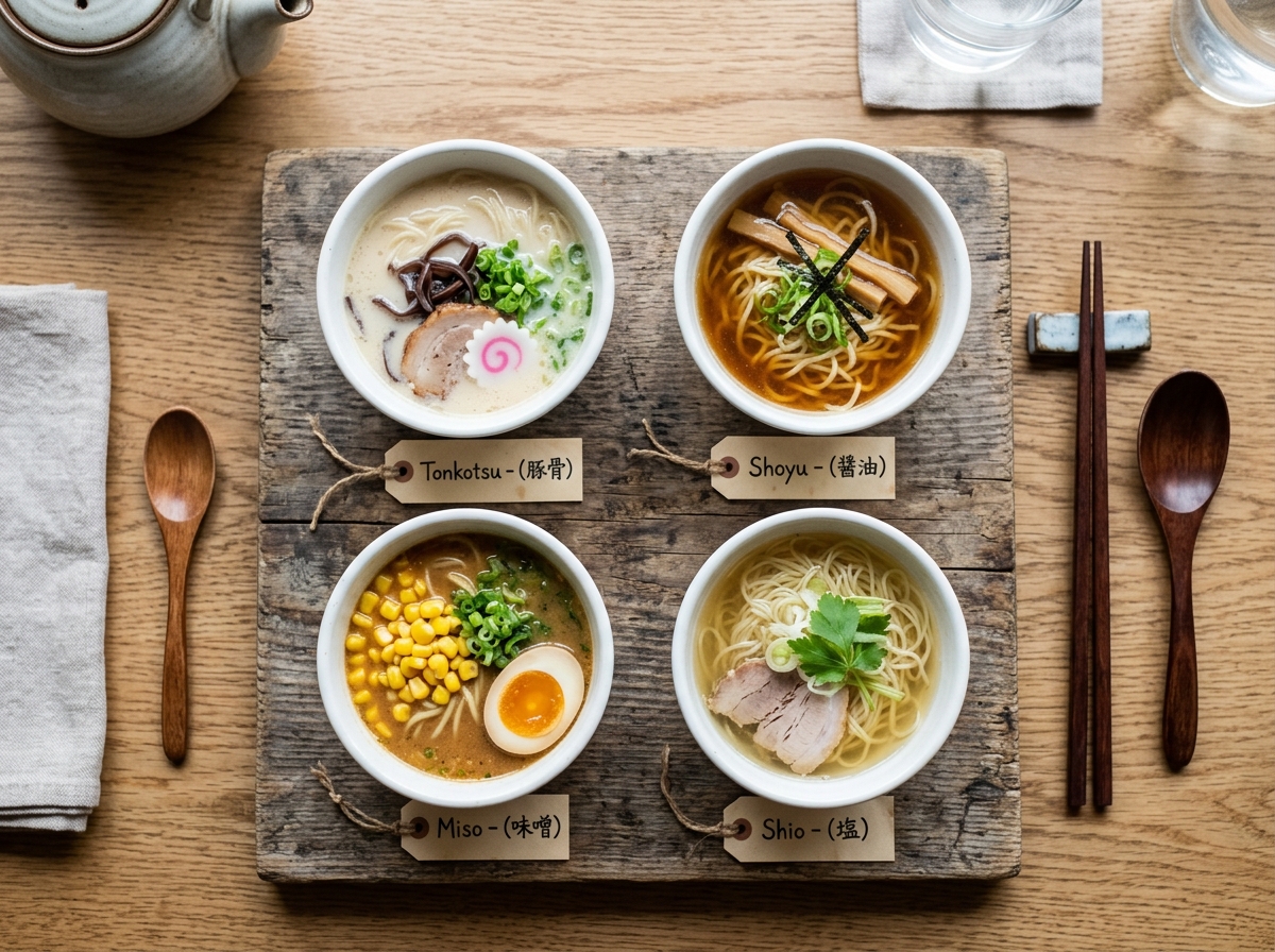 Ramen Broth Types Compared: Shoyu, Shio, Miso, Tonkotsu (2026)