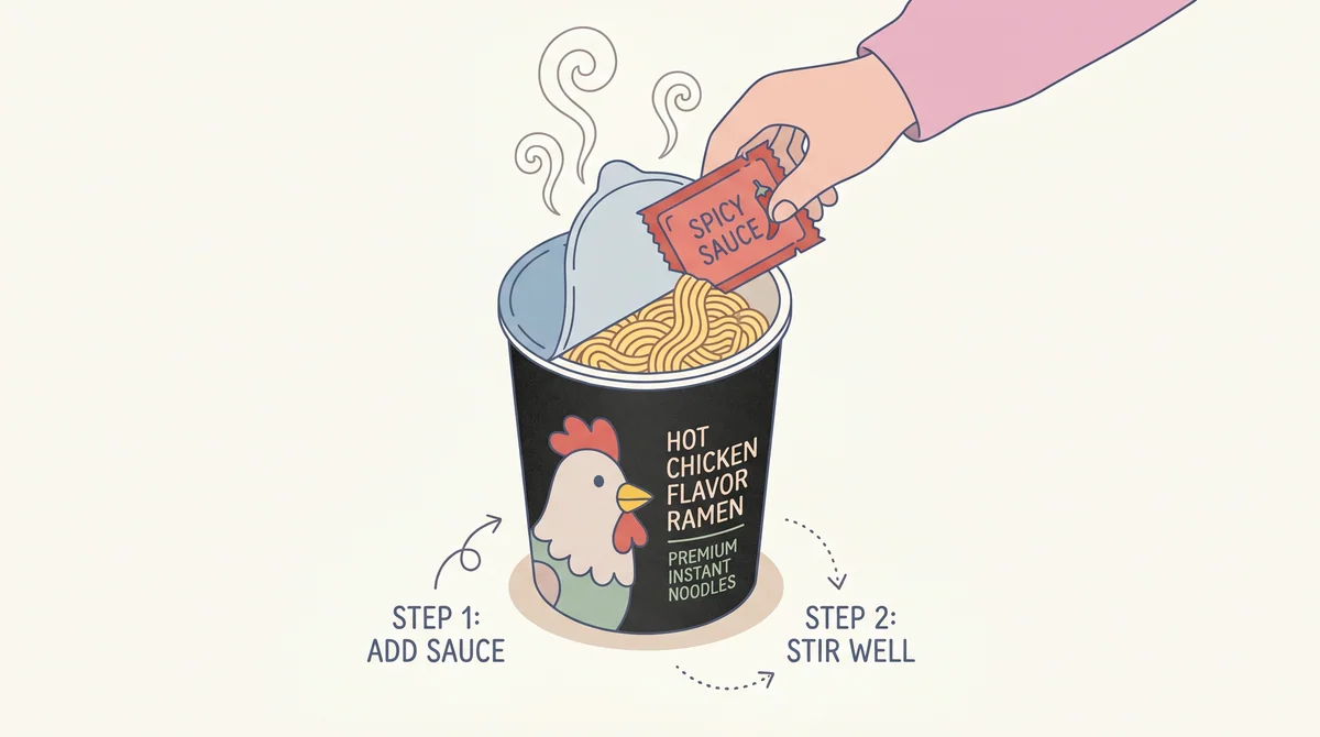 Step 1 — open the lid halfway and remove the sauce sachet
