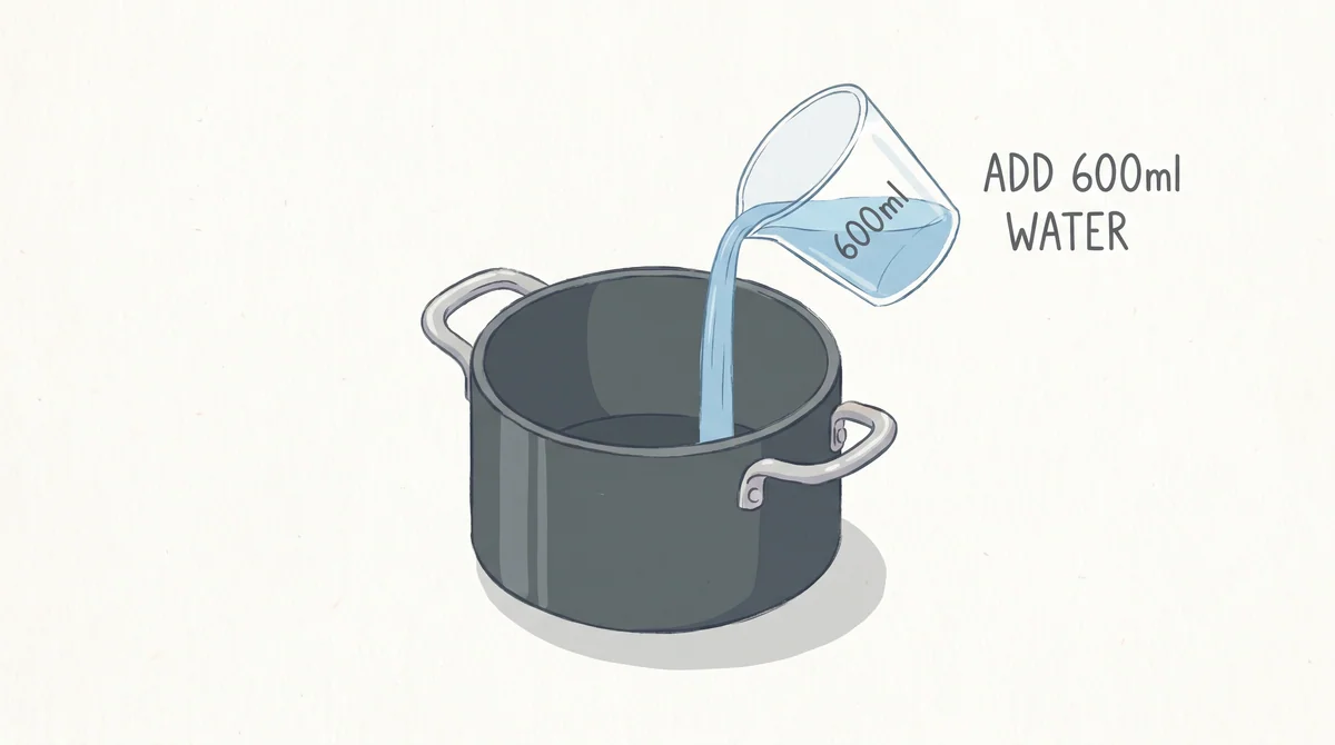 Step 1 — pour 600 ml of water into a pot